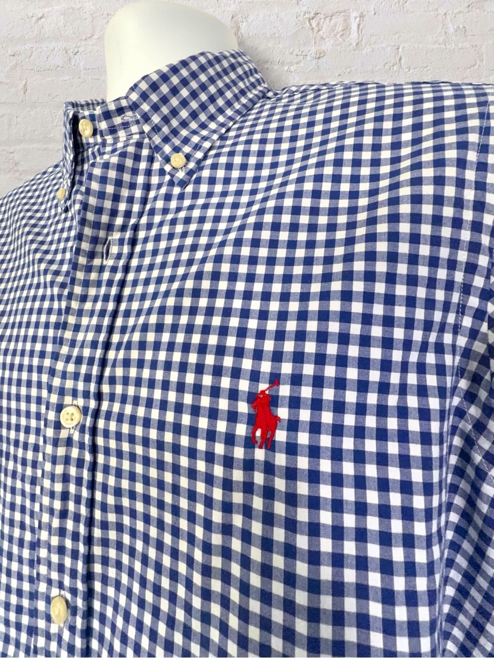 Polo Ralph Lauren Men’s M Blue Gingham Peached Poplin Button Down Shirt